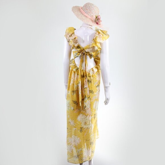 Boho Chic Mustard Floral Dress with Ruffle Detail - Picture 2 of 5